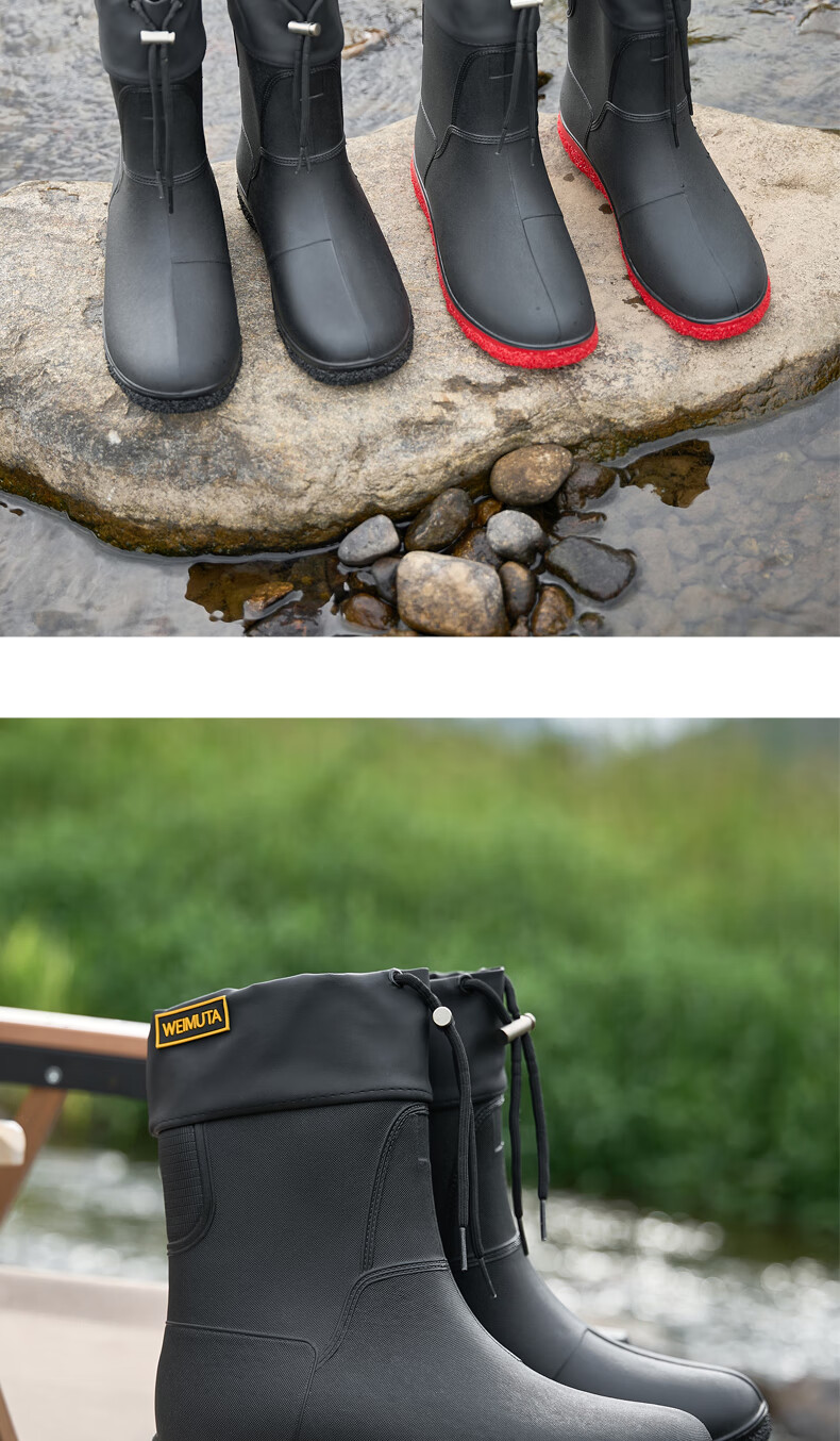Lanoudun Men's Tall Waterproof Rain Boots, Rubber Shoes, Outdoor Fishing, Car Washing, Non-Slip Chef Shoes Cover YX1018 Size 44 13