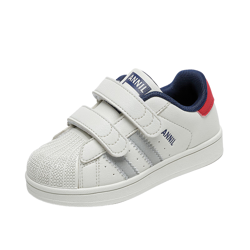 Annil Children's Shoes, Comfortable White Sneakers, Winter Student Shell Toe Sports Skateboard Shoes, Velcro Shoes, Skateboard Shoes