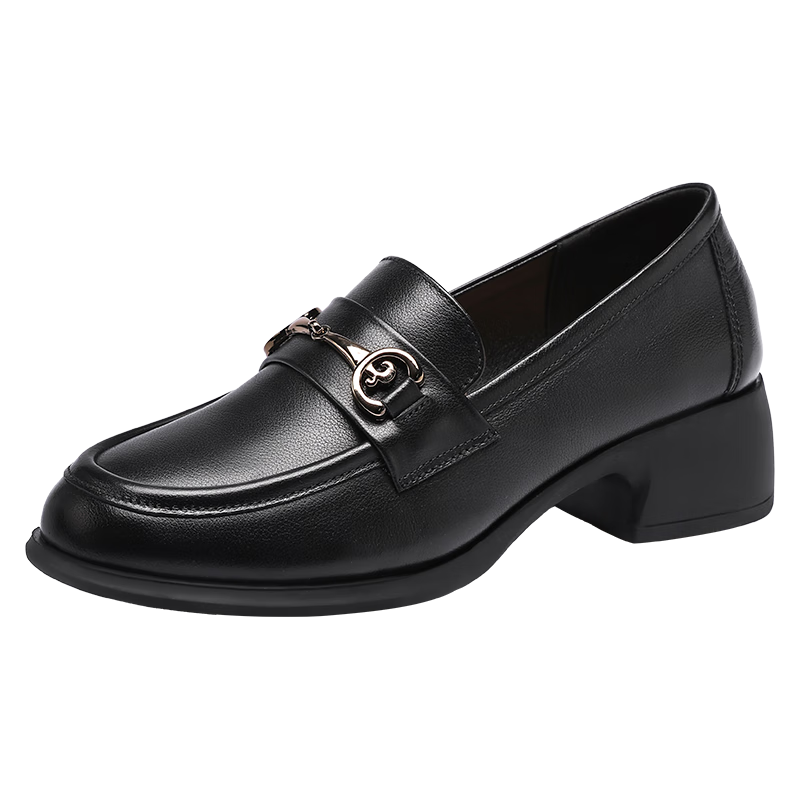 RED DRAGONFLY Women's Loafers with Chunky Heel, French Style Leather Shoes, Versatile Commuter Shoes, Mom's Flats WTB152791 Black Size 37