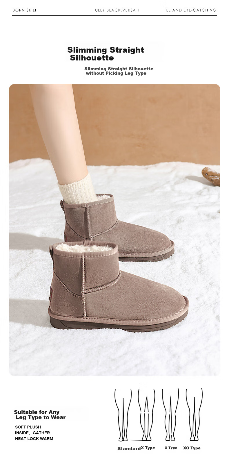 DAPHNE Fleece-Lined Snow Boots for Women, 2025 Winter New Thick Cotton Shoes, Warm Women's Shoes, Flat Cowhide Short Boots 7