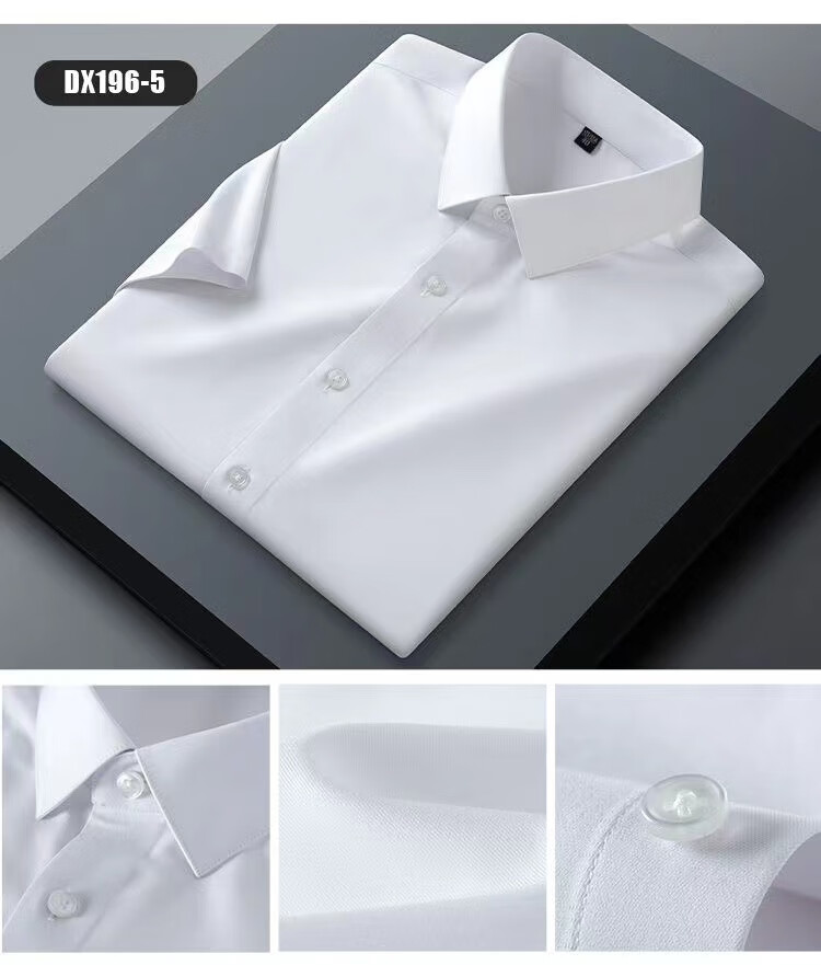 Patowa Men's White Mulberry Silk Short Sleeve Non-Iron Wrinkle-Resistant Business Casual Square Collar Shirt L 5