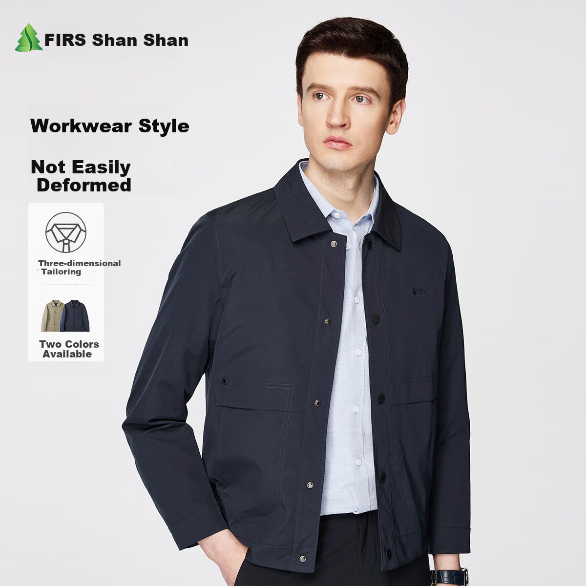 FIRS Lapel Collar Lightweight Jacket for Men, Crisp And Wrinkle-Resistant, Smooth Business Casual Cardigan with Embroidery, Workwear Coat for Men's Clothing