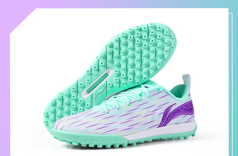 Li-Ning Soccer Shoes TF Turf Cleats Jiying 3 for Adult Men, Professional Soccer Shoes for Children And Teenagers, Non-Slip Wear-Resistant, Cyan Green, Size 40 20