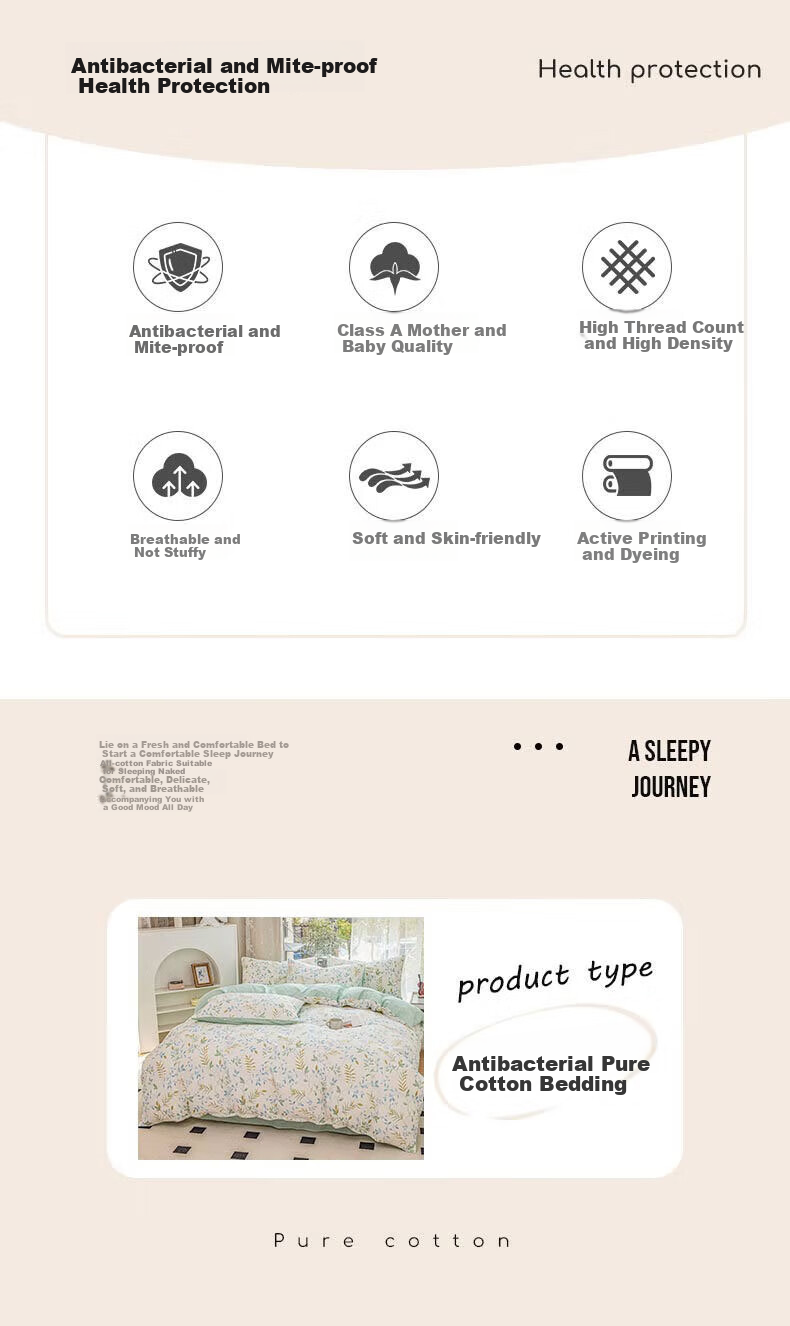 Grace Pure Cotton Class A 7A Antibacterial Duvet Cover, 100% Cotton Printed Double Bedding, Green Fairy Tale, 220*240cm 4