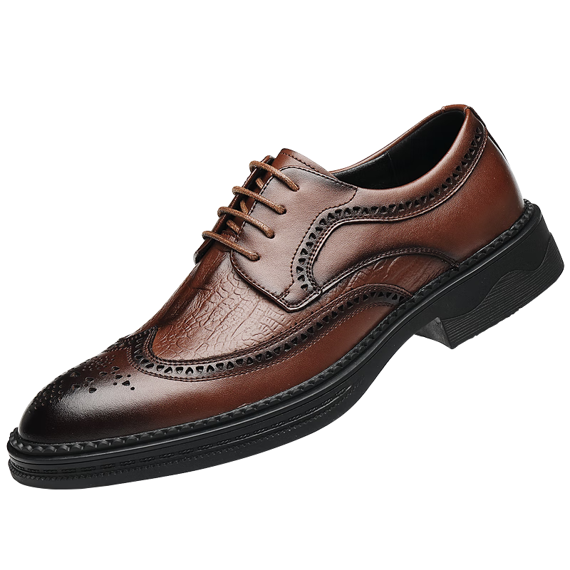 CARTELO Men's Leather Shoes, Brogue Derby Shoes, Business 2026 New Style Casual Genuine Leather Formal Shoes, Height-Increasing British Style Wedding Shoes