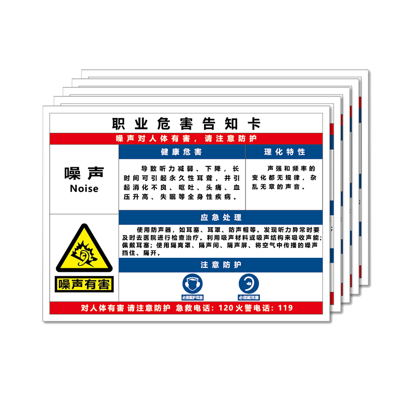 AimoHui Noise Occupational Hazard Notification Card Factory Workshop Emergency Handling Safety Awareness 40x30cm 5pcs