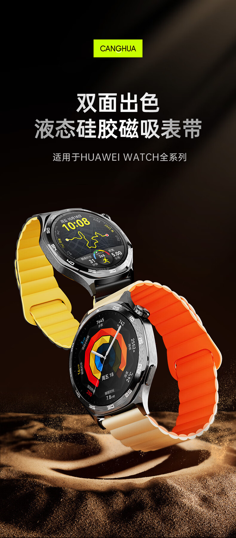 CangHua Compatible with Huawei Watch GT6/GT7 Strap, Suitable for GT5/GT4/GT3/GT2/GT3Pro/GT7Pro/watch6/6Pro/5/4Pro/3Pro, Magnetic Silicone Wristband 1