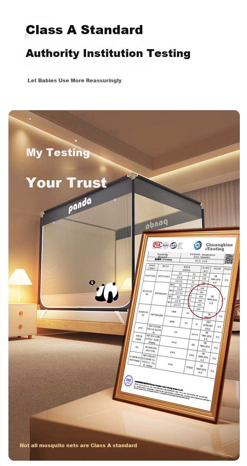 Mixiaoshu Class A Household Bedroom Fall Prevention Fence Mosquito Net, U-Shaped Double Door, 180*200, Panda Pattern, Dense Mesh, Thickened Frame 2