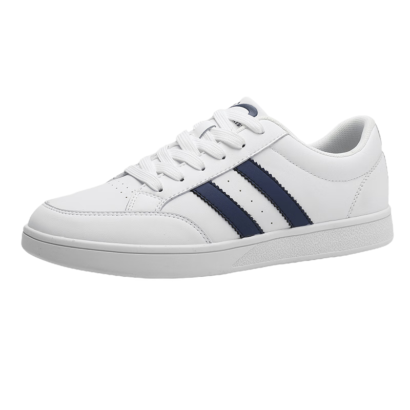Guirenniao Men's Sports Sneakers Low-top Soft Sole Casual Classic White Shoes White/Navy Blue Size 43