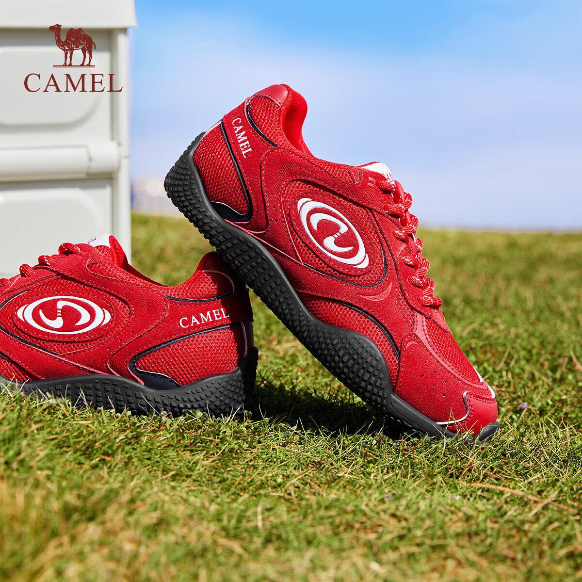 CAMEL Crescent Training Shoes for Women, Versatile Sports Sneakers, Mesh Retro Casual Shoes L25S577059 Red 37