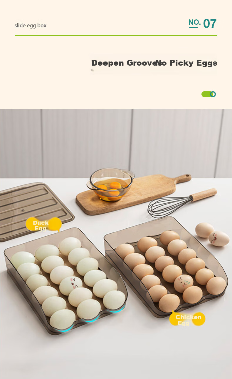 AOmeiyou Refrigerator Egg Storage Box, Drawer-Style Egg Container, Fresh-Keeping Box, Egg Tray, Egg Storage Organizer, 2-Tier, Off-White Color 6