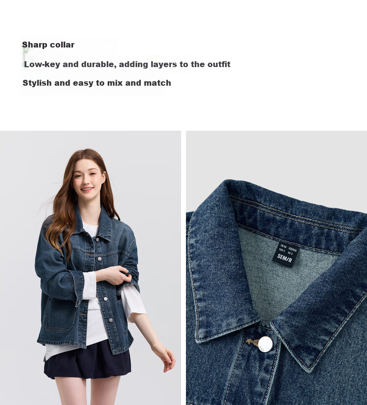 Semir Women's Denim Jacket Short Retro Fashion Boxy Jacket 2026 Spring Commuter 109126108005 16