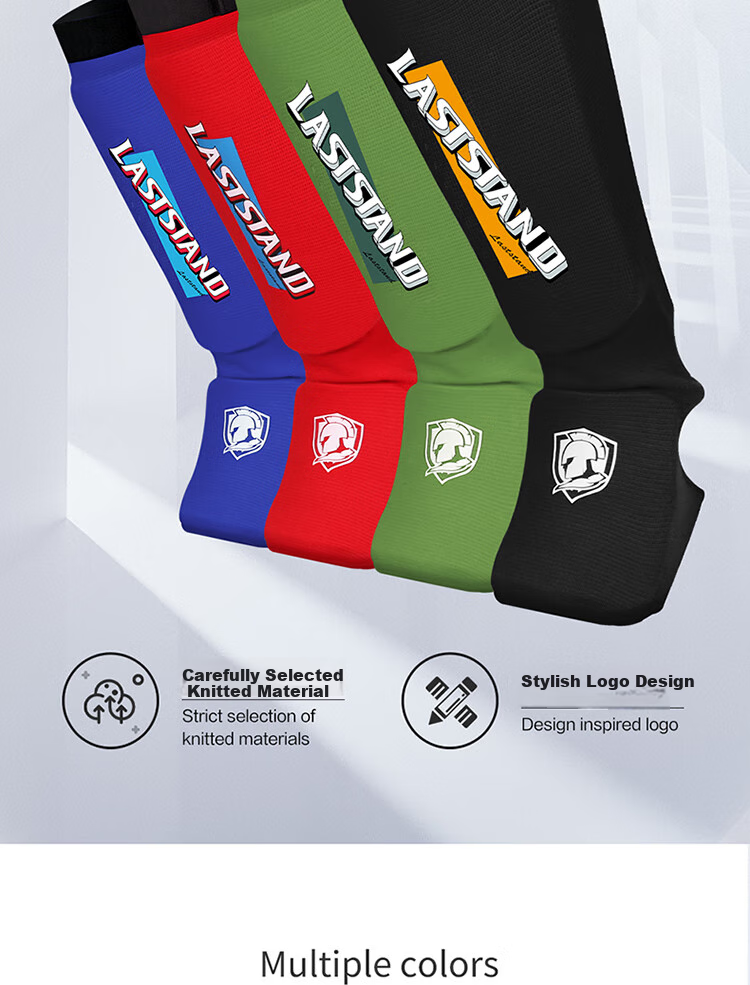 LASTSTAND Muay Thai Fighting Knitted Leg Guards for Adults And Children, Boxing Training Shin Guards with Foot Support, Blue, Size S 4