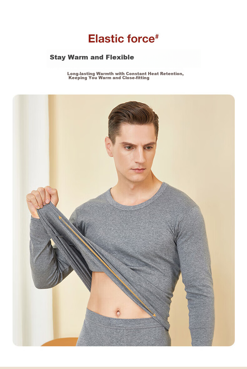 LangSha Men's Thin Thermal Underwear Set, Modal Round Neck Base Layer, Cotton Thermal Underwear for Me 15