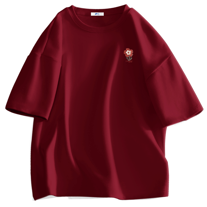 Huili Women's Short-Sleeve T-Shirt, Summer 2026, Ultra-Hot Wine Red, Flattering Pure Cotton Half-Sleeve, Loose-Fitting, High-End, Plus-Size Women's Clothing