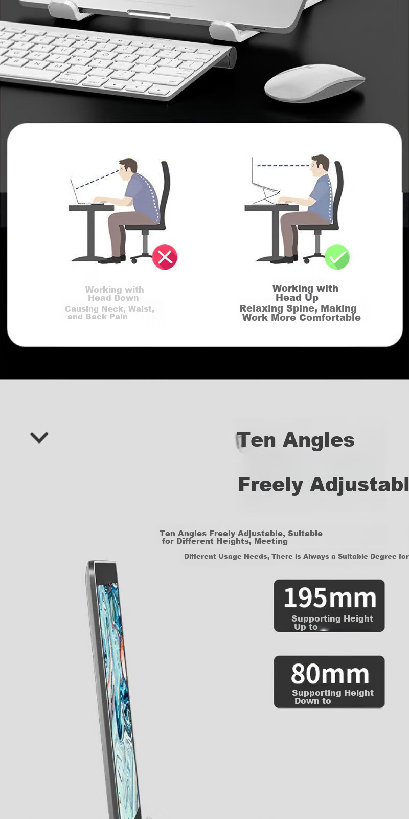 JPLAYER Laptop Stand, Computer Cooling Stand, Foldable Height-Increasing Stand, Portable Adjustable Vertical Laptop Gaming Stand, Suitable for Apple, Lenovo Legion, Huawei, Universal White 5