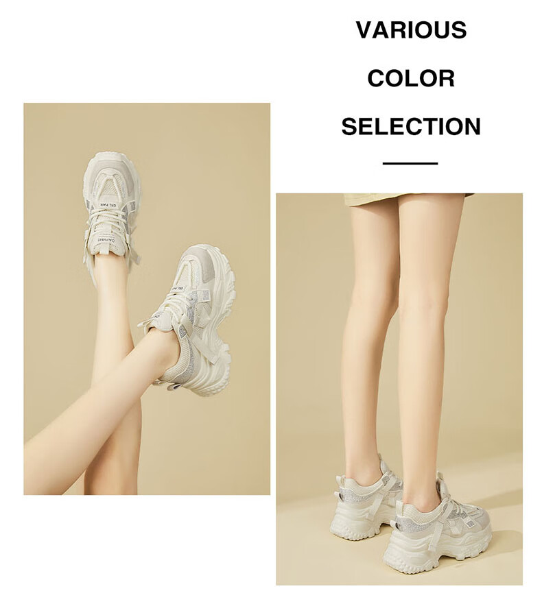 DAPHNE Chunky Sneakers for Women, Thick-Soled Trendy Versatile Casual Shoes, Height-Increasing Comfortable Sports Shoes, Travel Shoes for Women, Silver Red Color, Size 40 6