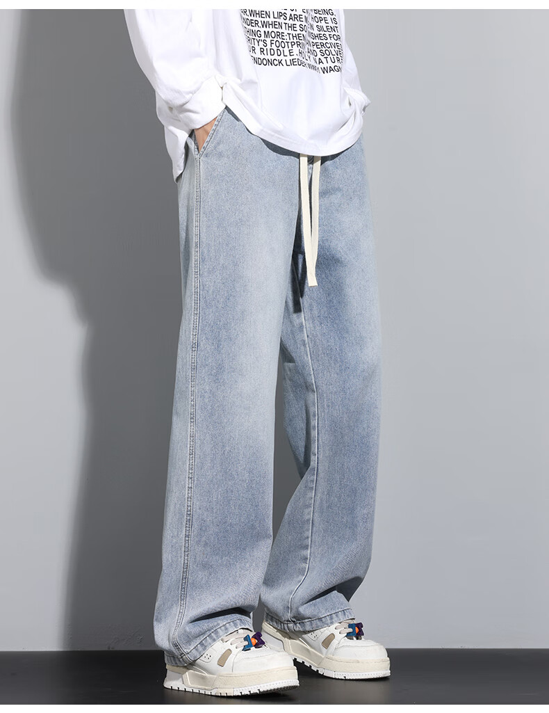 Paul Frank American Trendy Jeans for Men, Autumn New Casual Straight-Leg Pants, Fashionable Trousers, Light Blue Regular, Size S 7