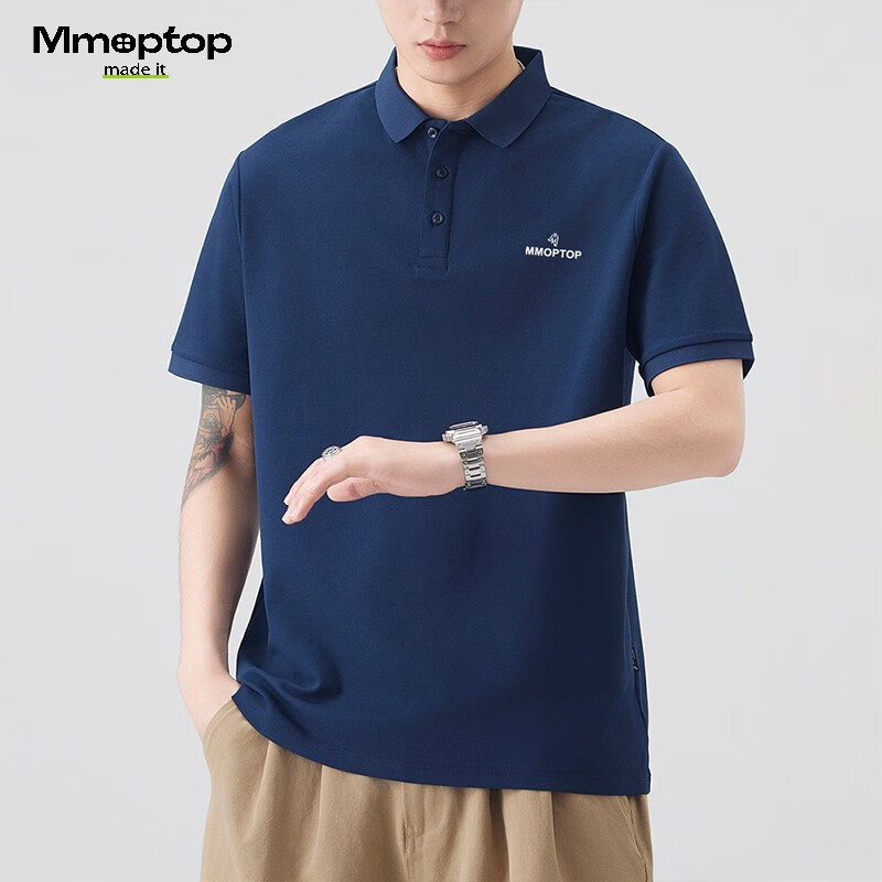 MMOPTOP Father's Day Suoluna Antibacterial Ice Silk Polo Shirt, Summer Men's Business Xinjiang Cotton Short Sleeve MP10 Navy Blue XL
