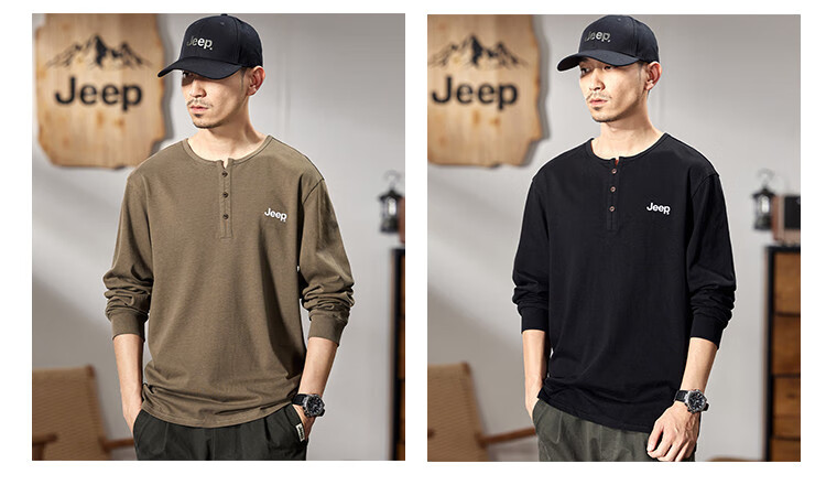 JEEP Men's Long-Sleeve T-Shirt, Spring And Autumn 2026, Pure Cotton Pullover Top, Simple And Comfortable Undershirt, Men's Clothing 3
