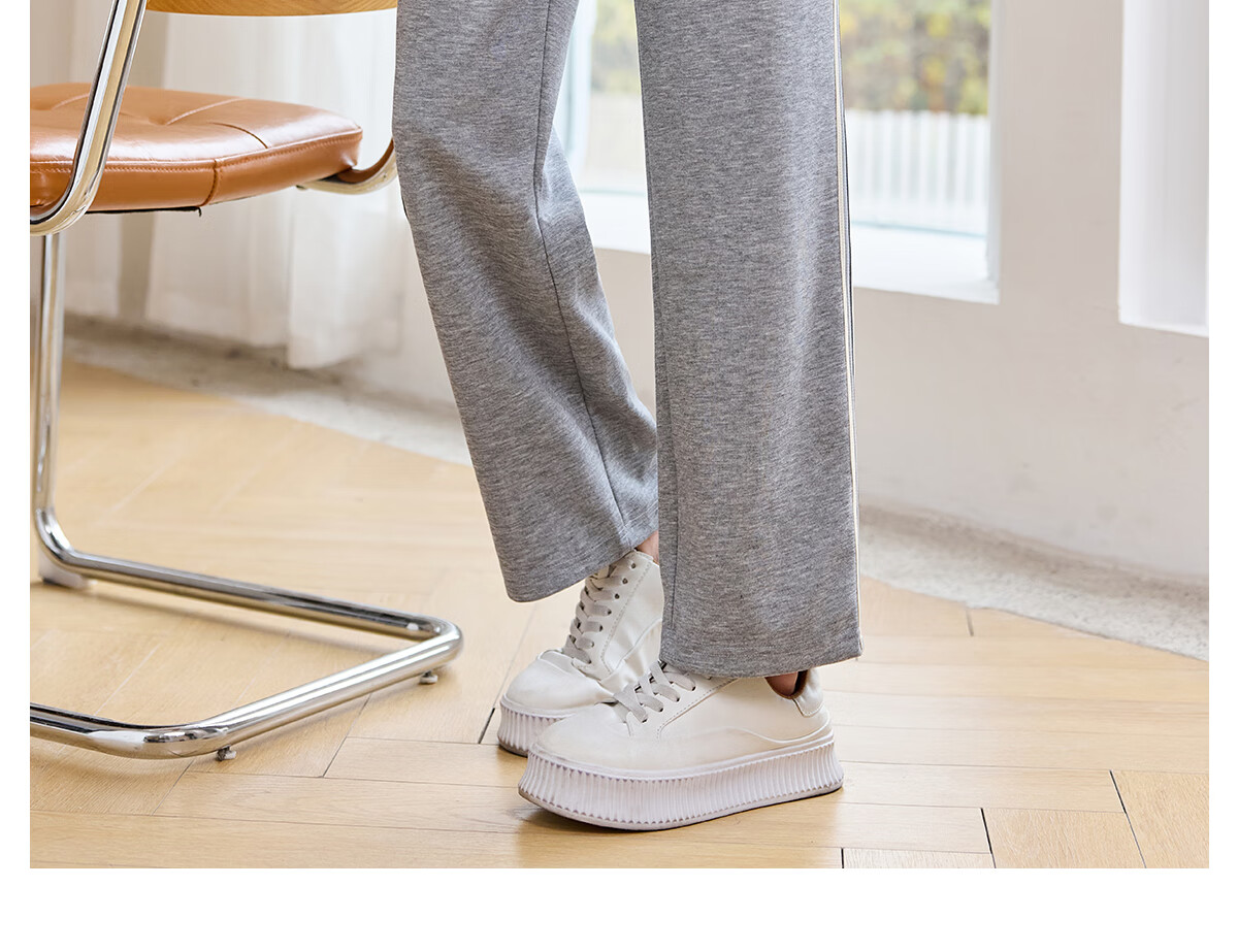 Halo Queen Casual Wide-Leg Pants for Women with Side Stripes Design, High-Waisted Loose Straight-Leg Trousers for Petite Figures H143K2003 34