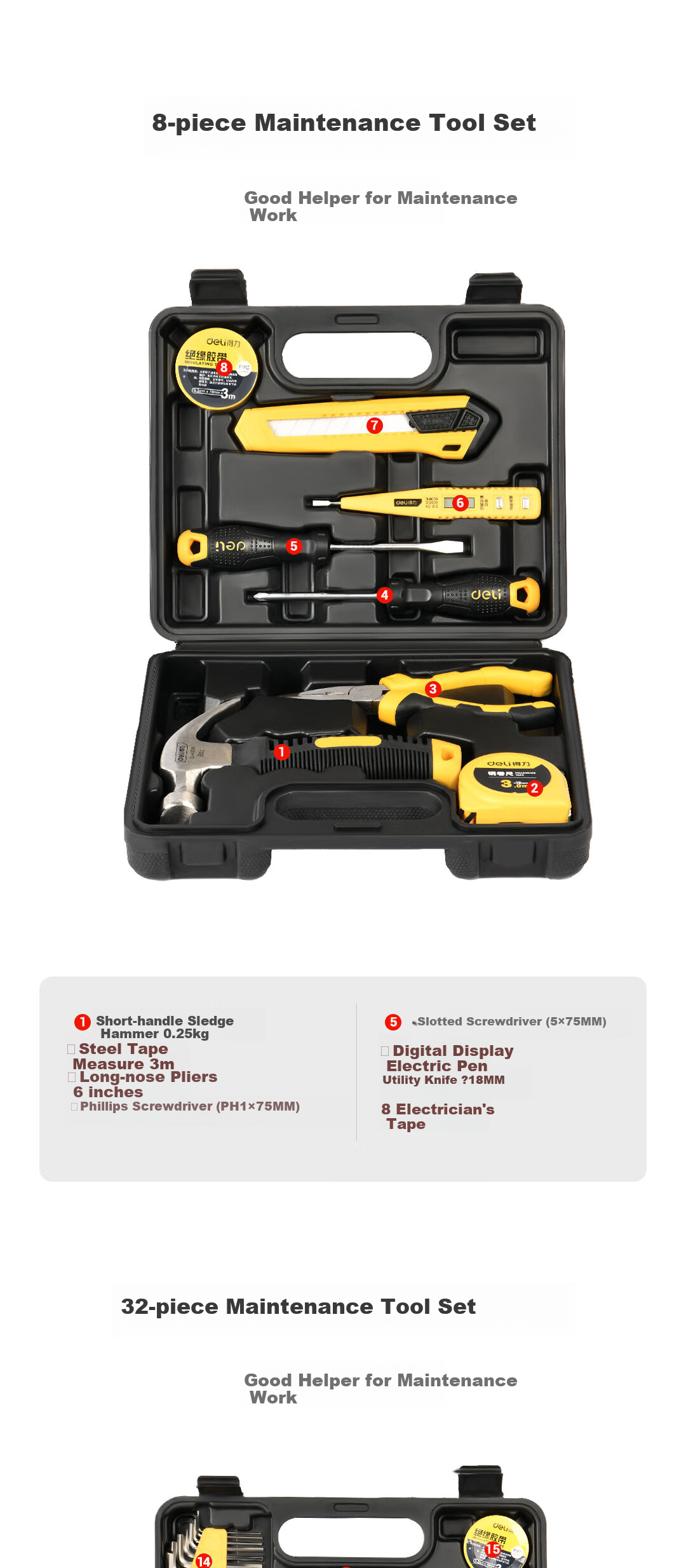Deli Household Tool Box Set, 110 Pieces, Electrician Carpenter Telecommunications Repair Kit, Hardware Manual Tool Set 6