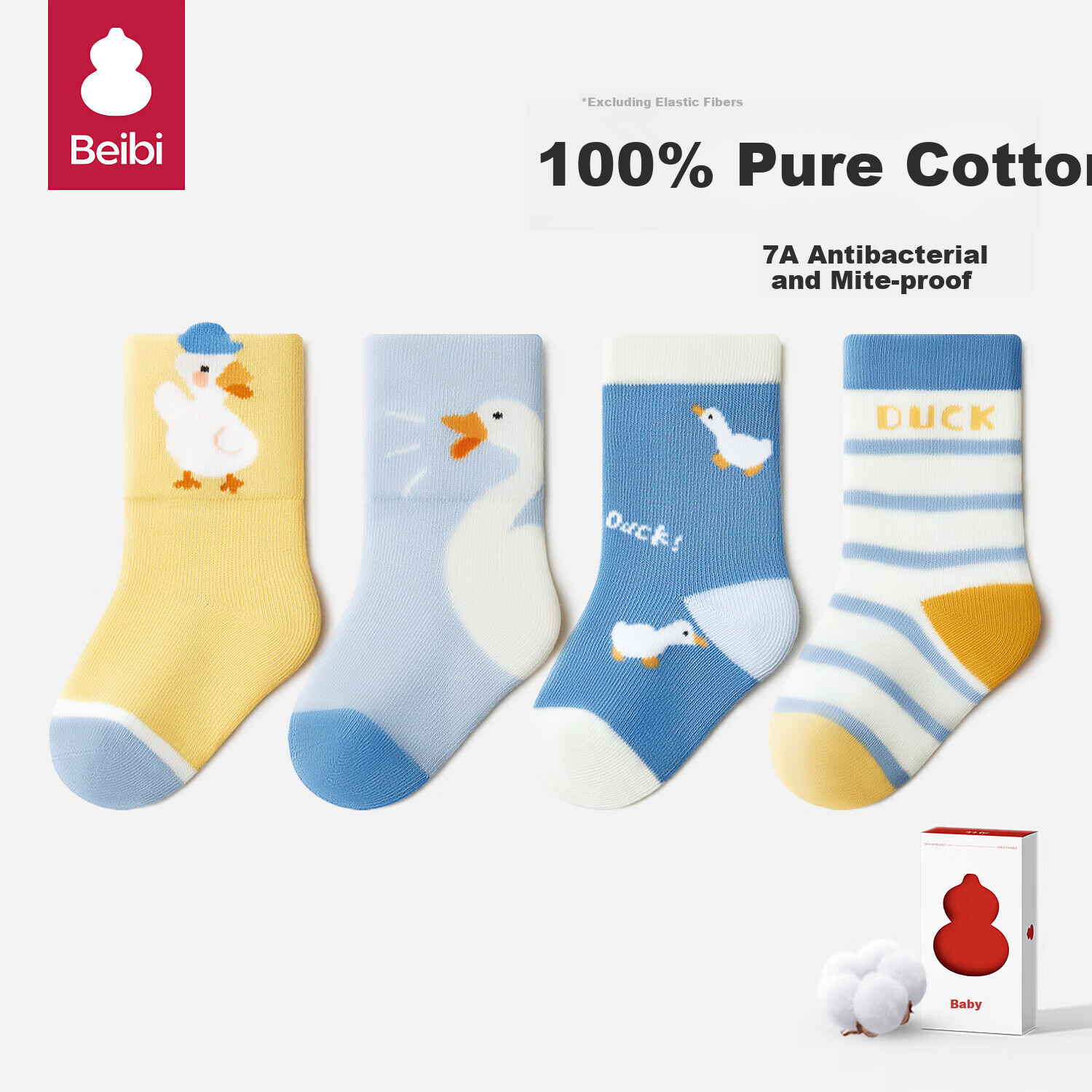 Beibi Baby Socks, Spring 2026, Pure Cotton, Newborn Boys, Non-Binding Mid-Calf Socks, Baby Socks, All-Season Style