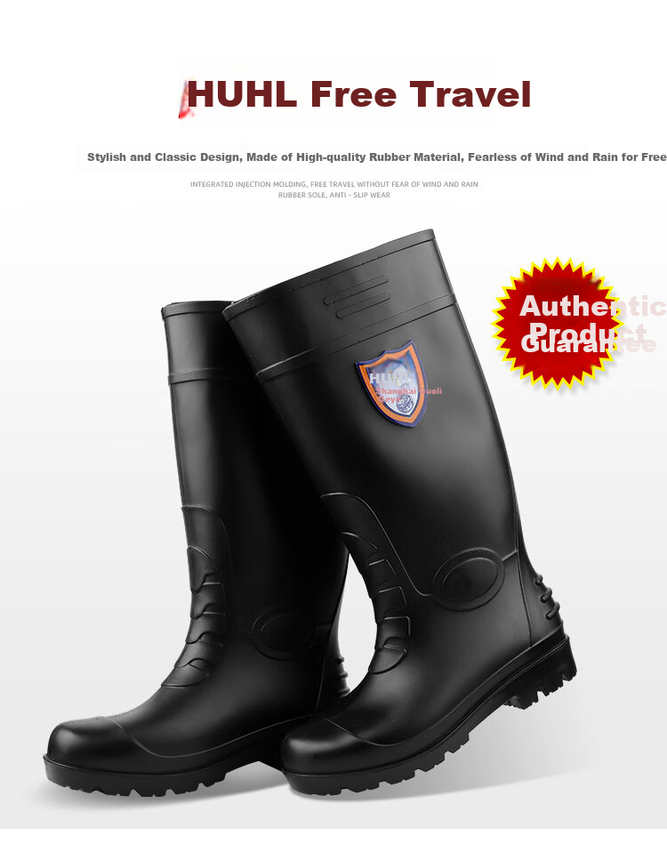 Warrior Rain Boots for Men, Waterproof Outdoor Shoes, Durable Rubber Boots for Rainy Days, Non-Slip Rain Boots, Overshoes HL8O9 Black High-Top Size 44 1