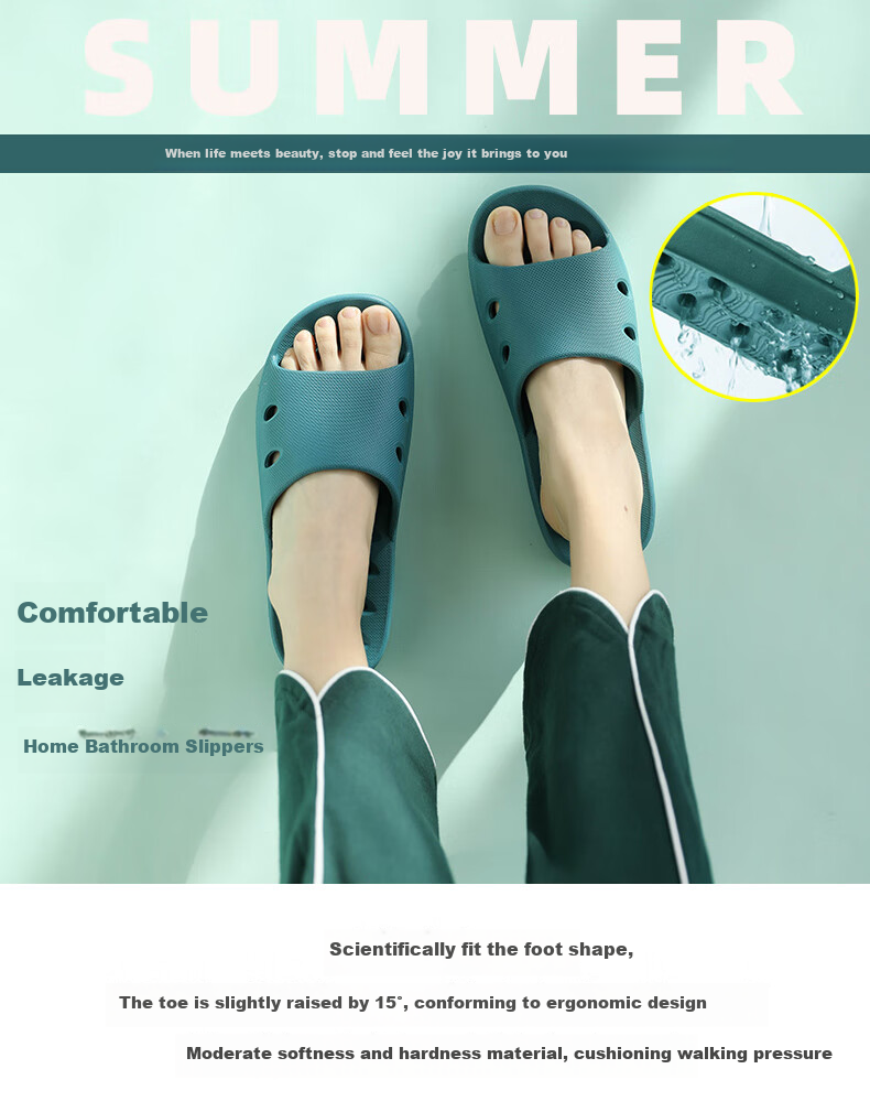 GUOLUOFEI Japanese-Style Slippers for Women, Summer Indoor Home Bathroom Shower Couples Quick-Drying Water-Draining Sandals for Me 1