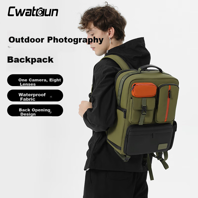CWATCUN Camera Backpack, Large Capacity Multifunctional Travel Bag for Photography, Suitable for Canon Nikon Sony Fuji Cameras
