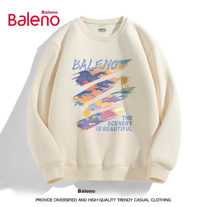 Baleno Men's Crew Neck Sweatshirt Autumn American High Street Heavyweight Graffiti Ins Trendy Hoodless Long Sleeve Top 3