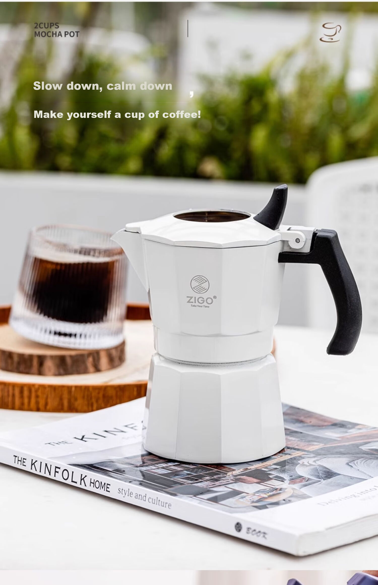 Zigo Double Valve Moka Pot, Italian Espresso Pour-Over Coffee Maker for Home And Outdoor Use, 2 Cups Capacity, Forest Gree 7