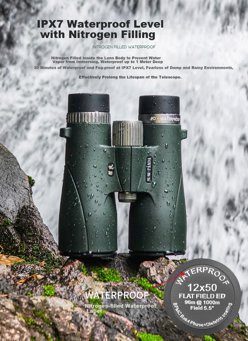 Panda Binoculars, High Magnification, High Definition, Professional Grade, Low Light Night Vision, Nitrogen-Filled, Waterproof, Military Bee-Hunting, Feng 10×50ED 13