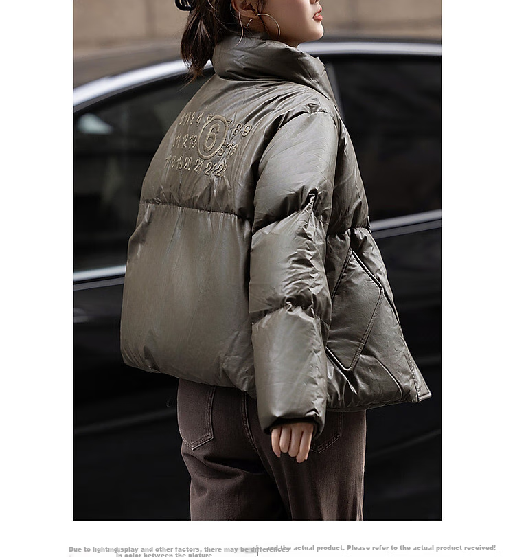 Dme [Washless Luxury Old-Style] Winter New Stand-Collar PU Loose Long-Sleeve Thick Warm Slimming down Jacket for Women, Short Style 12