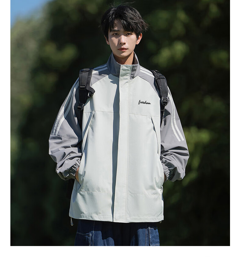 Huili Men's Autumn Workwear Jacket, Outdoor Windbreaker, Trendy Clothing, Men's Outerwear, Gray And White, 2XL 14