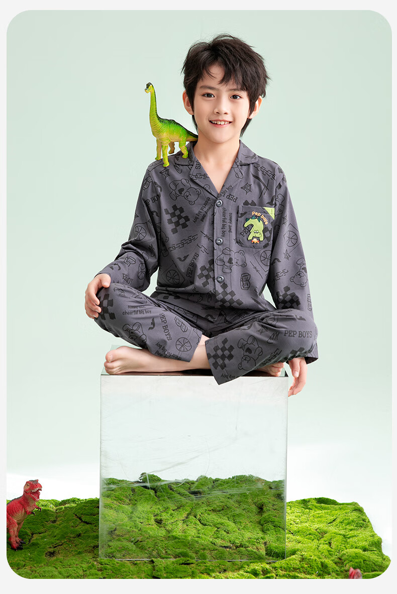 Fenteng Children's Pajamas for Boys, 100% Cotton Spring New Cartoon Sleepwear Set for Older Kids 1