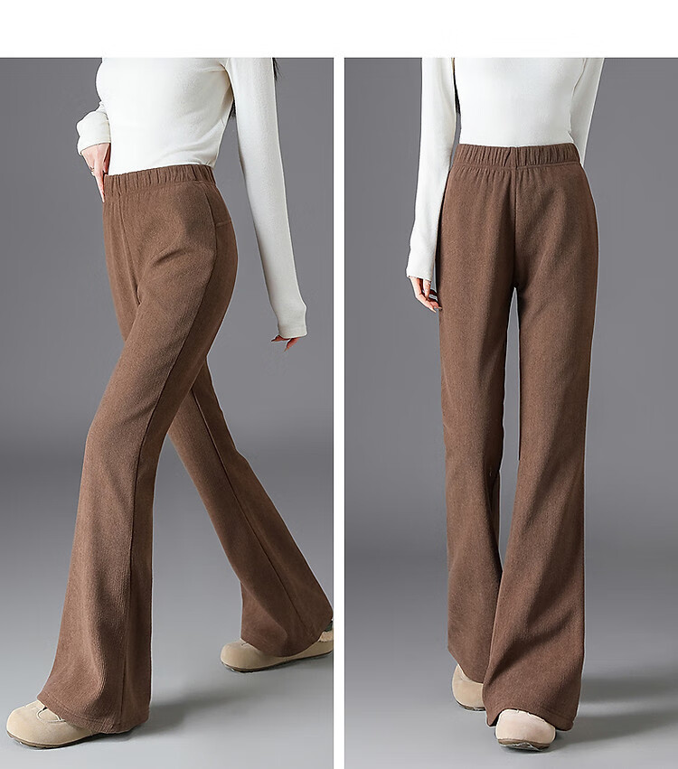 Dme [Fleece-Lined for Extra Warmth] Winter Japanese-Style Commuter Elastic Waist Flared Pants Comfortable Slimming Versatile Women's Casual Trousers 9
