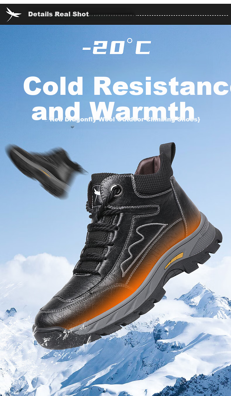 RED DRAGONFLY Leather Boots, Durable Outdoor Martin Boots for Men, Casual Fleece-Lined Snow Boots, Cotton Boots for Men, C0TT07631 8