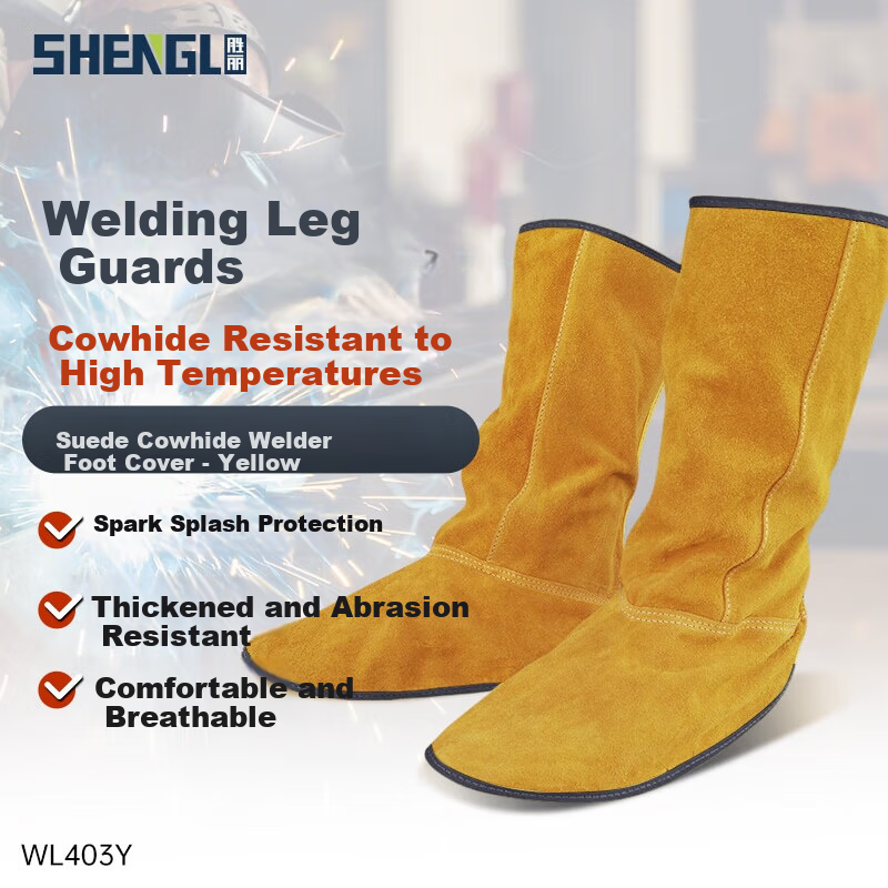 SHENGLI NITEX® Welding Foot Guard, Cowhide Welding Protective Equipment, Anti-Scalding, Wear-Resistant, Heat-Insulating Leg Protector, Yellow WL403Y [Shipped from Beijing Warehouse]