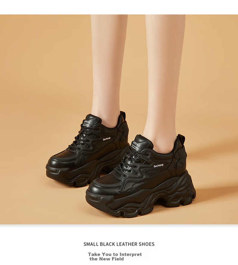 DAPHNE Thick-Soled Height-Increasing Dad Sneakers for Women, Versatile Fashionable Casual Shoes, Style 4623101103, Black, Size 39 9