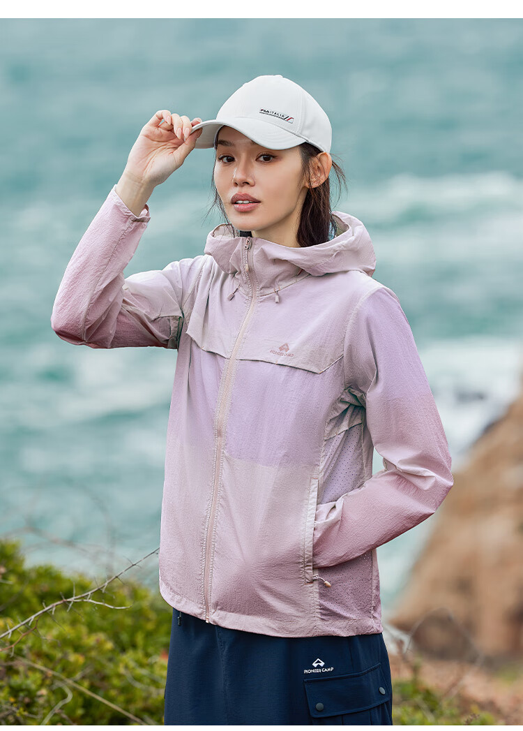 Pioneer Camp Zhuque Sun Protection Jacket for Women, Summer Outdoor Breathable UV-Resistant Hooded Original Yarn Sun Protection Clothing, Lightweight Outer Coat 6