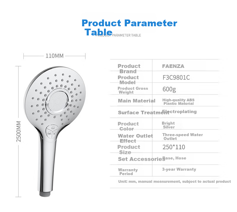 FAENZA Shower Pressure Boosting Handheld Shower Head Three-Piece Set with Rain Shower Head And Button Control F3C9801C 1