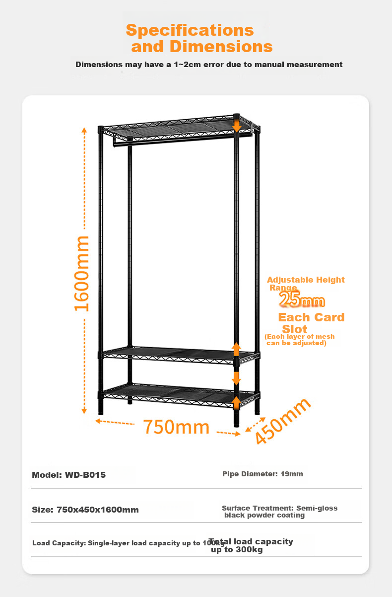 Chuanjing Floor-Standing Clothes Rack, Bedroom Metal Wardrobe Steel Frame, Double-Layer Home Coat Closet Combination Rack, Steel Shelf-Style Wardrobe 3