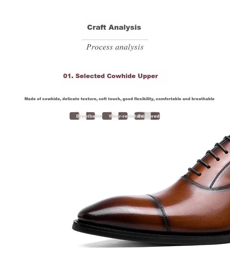 DES AI (DESAI) Three-Joint Casual Men's Shoes, Business Formal Leather Shoes, Pointed Oxford English Style Wedding Shoes, Brown, Size 39 2