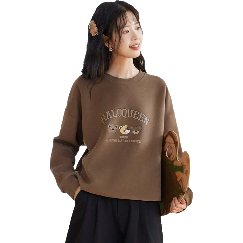 Halo Queen Women's Sweatshirt, Spring And Autumn Round Neck, Little Bear Christmas Outfit, Fashionable Loose Top Jacket H143W1002