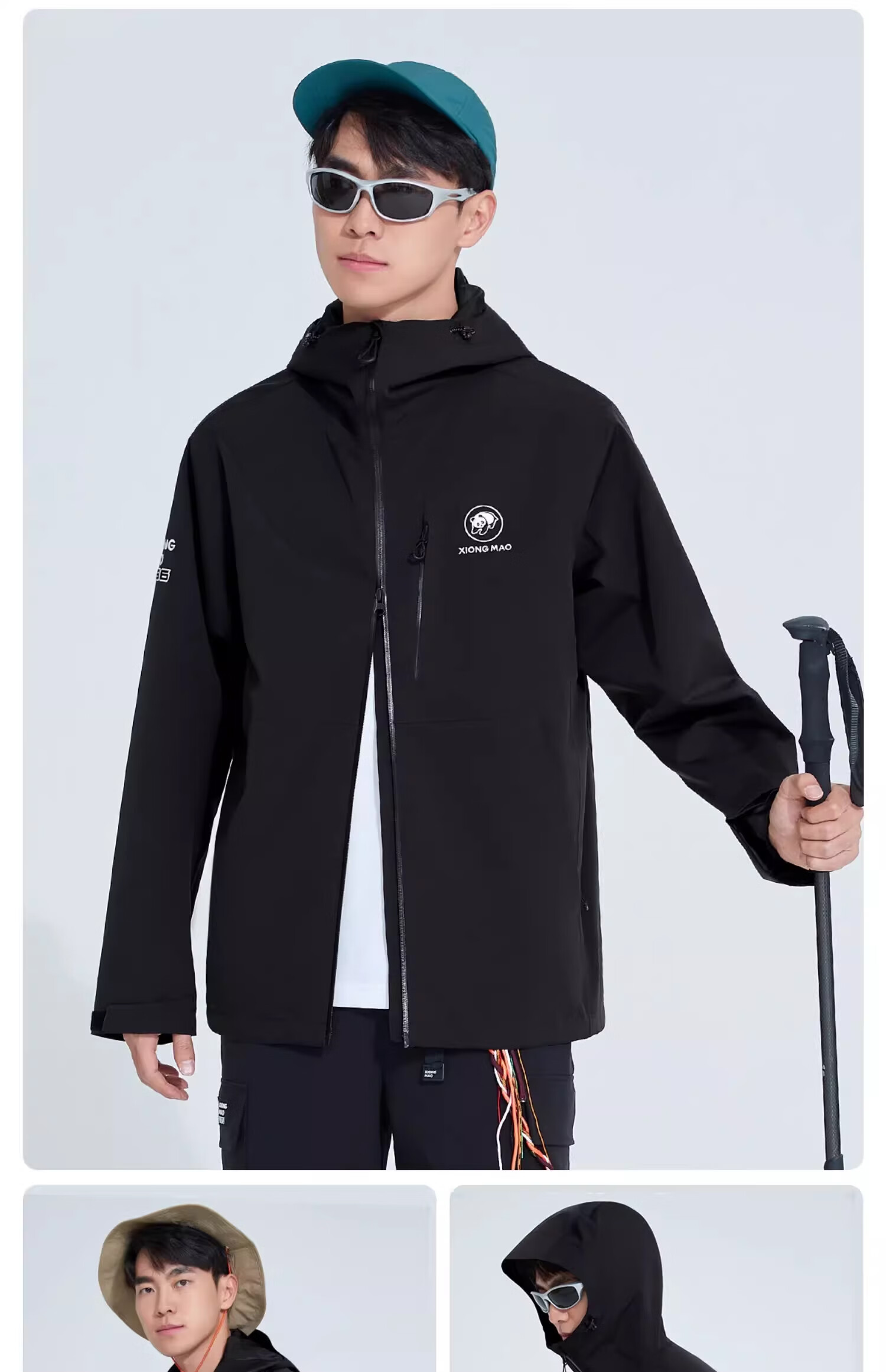 CAMEL Panda Series Outdoor Jacket for Men, Triple Protection, Lightweight Windproof Short Coat, A15BA6B115, Phantom Black, Size M 34