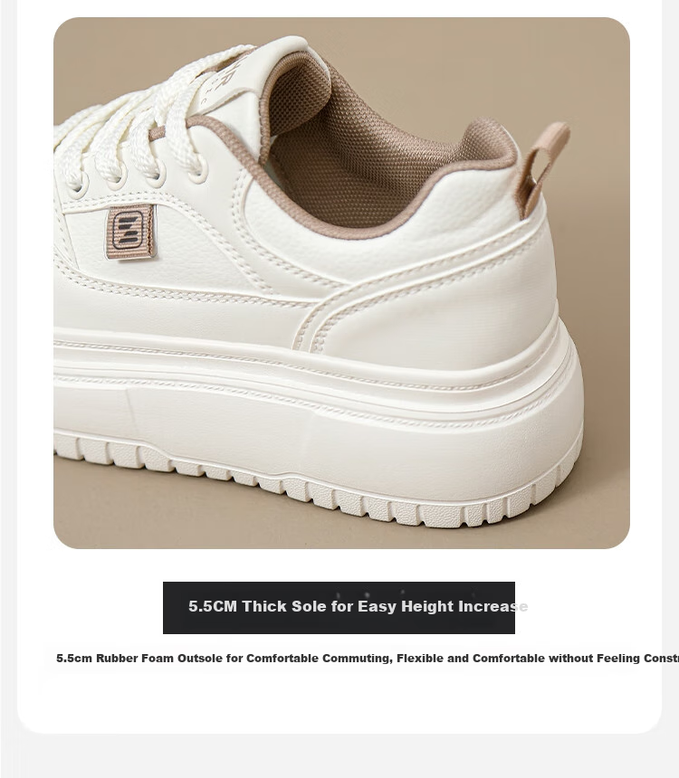 ZHR White Sneakers for Women with Height Increase, Thick Soles, Versatile, Simple, Casual Shoes, Fashionable Lightweight Women's Shoes KE17 Beige 35 6