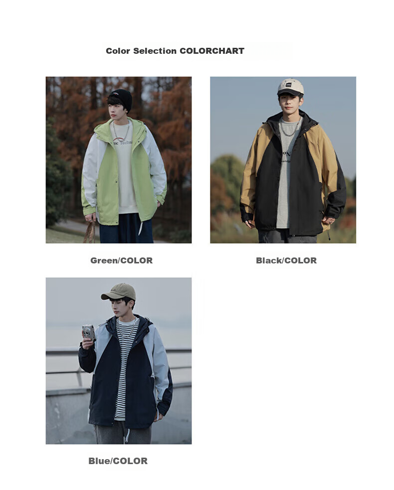 JEANSWEST Men's Windbreaker Jacket, 2025 Autumn Outdoor Hooded Coat, Trendy Versatile Outerwear, Black Khaki, 2XL 4
