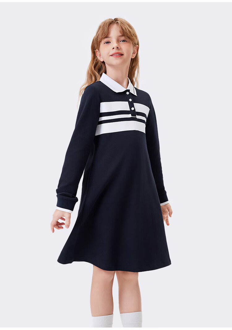 Navigare Girls' Dress, Children's Skirt, Student Long Dress, Classic Versatile Comfortable Ballfield Elite Deep Blue 120 11