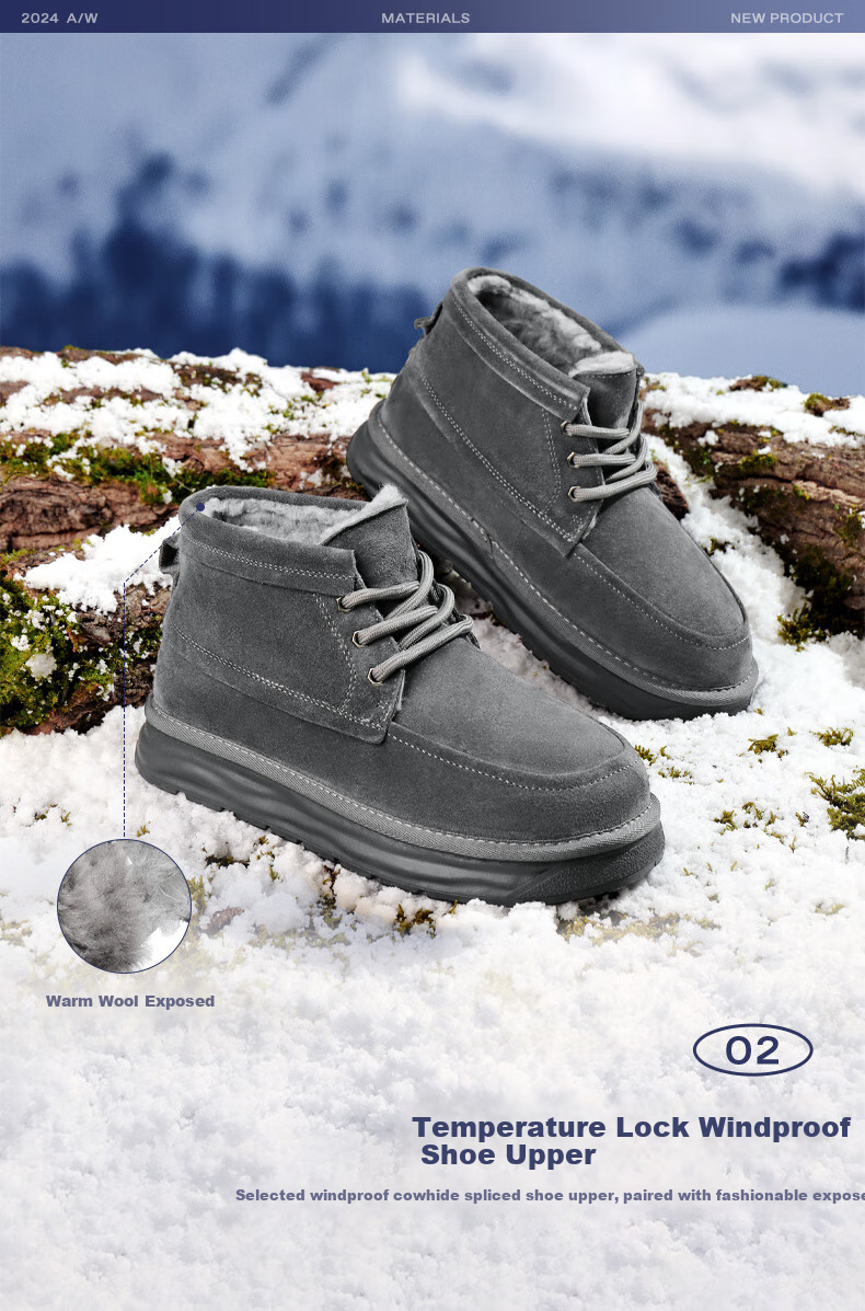 Belle Men's Shoes, Aurora Outdoor Casual Snow Boots, Thick Warm Cotton Boots, Northeastern Style A1783, Black, Size 42 3